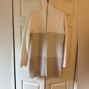 Elle White Beige Striped Open Cardigan Sweater Coatigan Womens XS